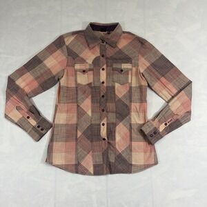 Cruel Girl Womens Plaid Western Snap Shirt Long Sleeve Pink Brown Medium